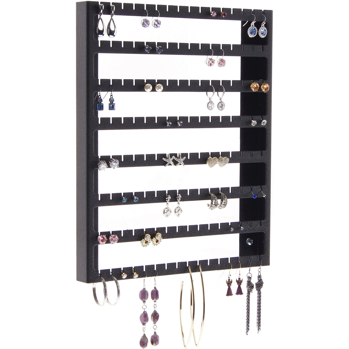 Angelynn's Dangle Stud Earring Holder Organizer Wall Mount Jewelry Storage Rack, Sariea Satin Nickel Silver