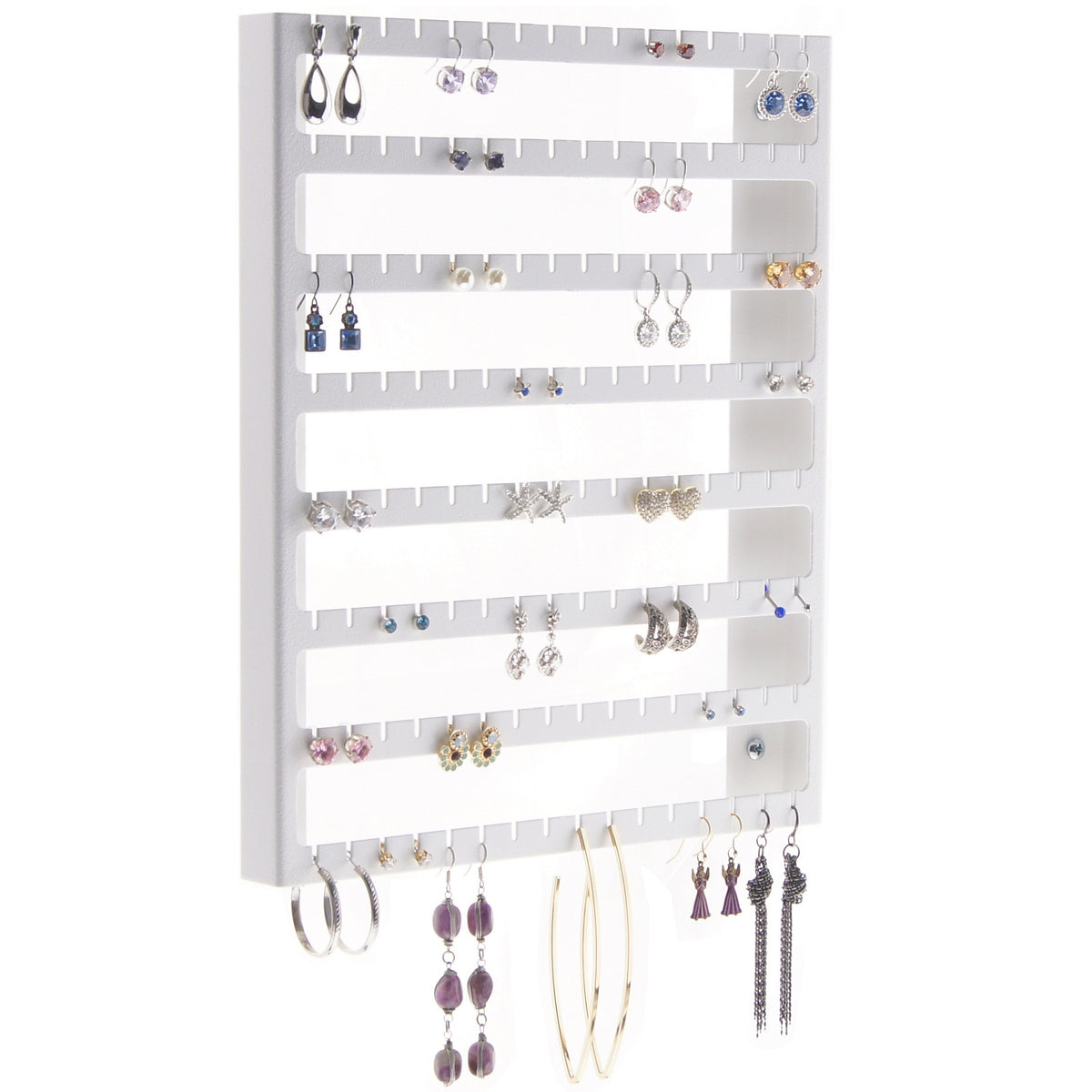 Angelynn's Dangle Stud Earring Holder Organizer Wall Mount Jewelry Storage Rack, Sariea Satin Nickel Silver