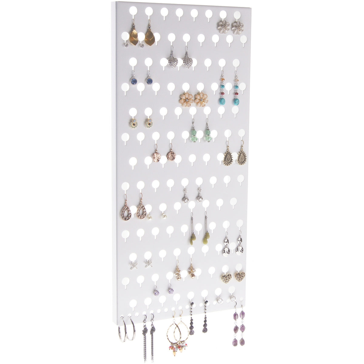 Angelynn's Wall Earring Holder Organizer for Big Large Hoop Long Post Stud  Earrings Hanging Jewelry Closet Storage Rack with Shelf, Rose White