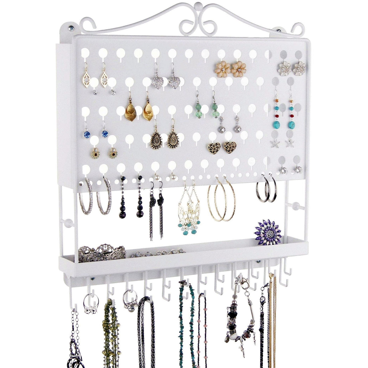 Angelynn's Dangle Stud Earring Holder Organizer Wall Mount Jewelry Storage Rack, Sariea Satin Nickel Silver