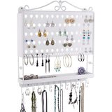 Hanging Jewelry Organizer Wall Mount Earring Holder Necklace Rack White