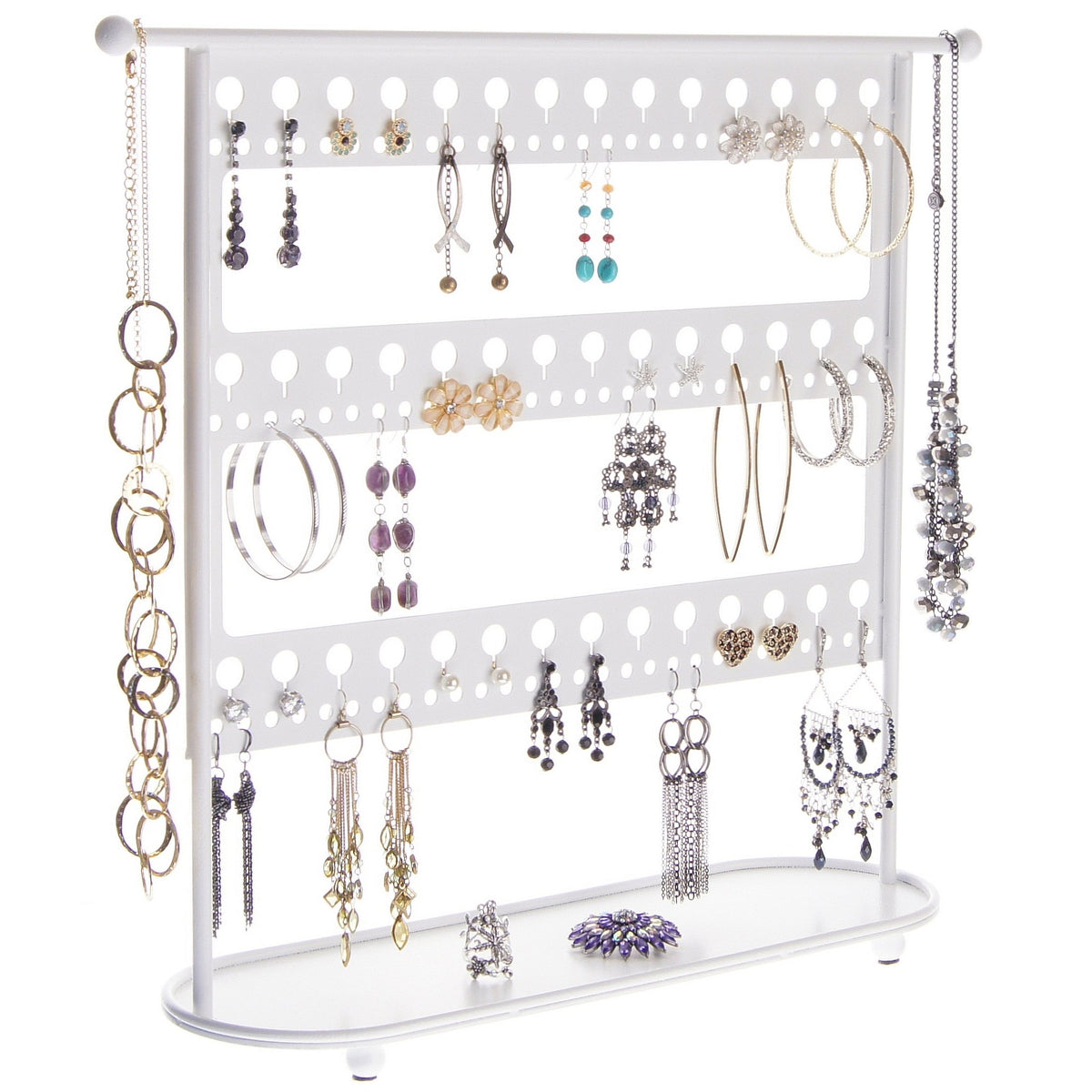 Angelynn's Large Long Hoop Dangle Earring Holder Organizer Wall Mount Jewelry Display, Rose White