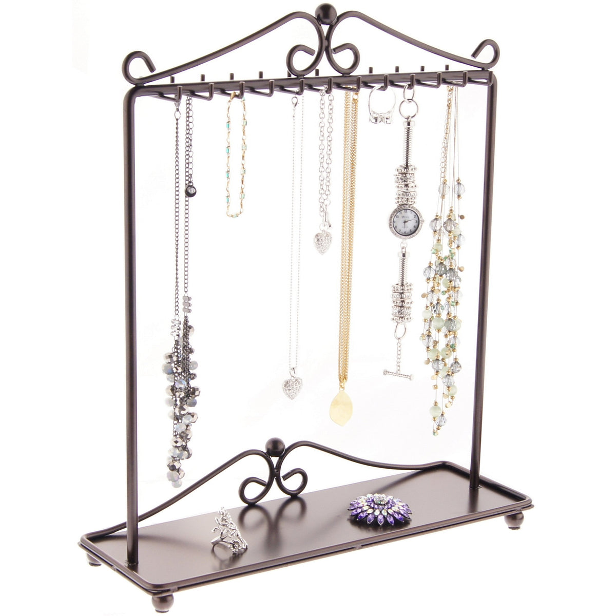 Angelynn's Tall Necklace Holder Organizer Rack Hanging Jewelry Display Tree Stand, Calla Rubbed Bronze