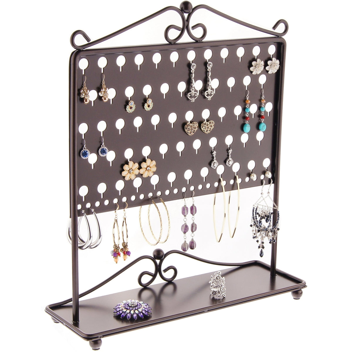 Angelynn's Large Long Hoop Dangle Earring Holder Organizer Wall Mount Jewelry Display, Jennifer Satin Nickel Silver