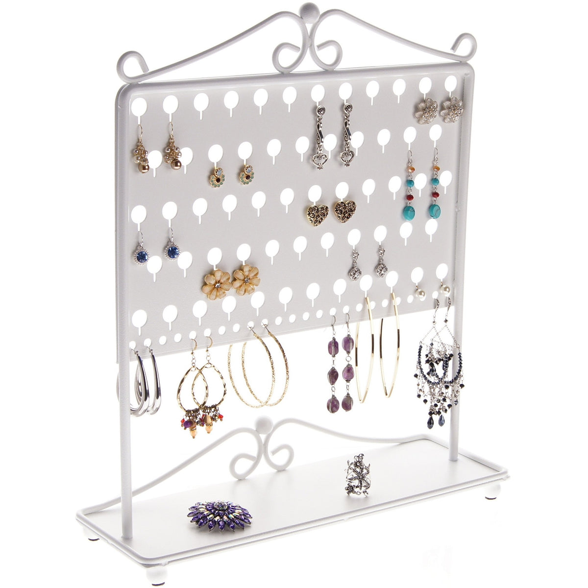 Angelynn's Wall Earring Holder Organizer for Big Large Hoop Long Post Stud  Earrings Hanging Jewelry Closet Storage Rack with Shelf, Rose White