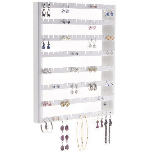 Angelynn's Dangle Stud Earring Holder Organizer Wall Mount Jewelry Storage Rack, Luka White