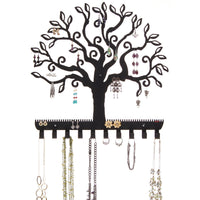 Hanging Jewelry Organizer Earring Holder Wall Necklace Rack Tree of Life Black