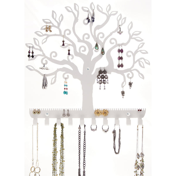 Angelynn's Earring Holder Necklace Organizer Hanging Jewelry Storage Rack, Wall Art, Tree of Life White