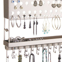 Jewelry Holder Earring Organizer Wall Mount Necklace Storage Rack Silver