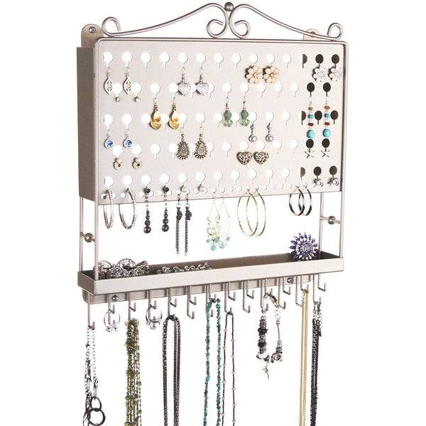 Angelynn's Dangle Stud Earring Holder Organizer Wall Mount Jewelry Storage Rack, Sariea Satin Nickel Silver