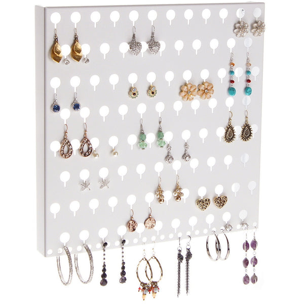 Angelynn's Dangle Stud Earring Holder Organizer Wall Mount Jewelry Storage Rack, Sariea Satin Nickel Silver