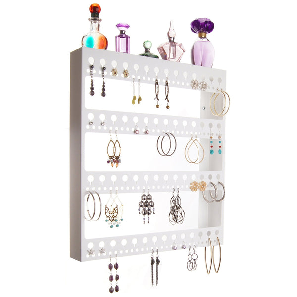 Angelynn's Large Long Hoop Dangle Earring Holder Organizer Wall Mount Jewelry Display, Rose White