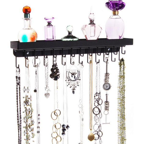 Wall Mount Necklace Holder Jewelry Organizer With Shelf Necklace